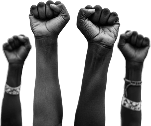 Raised black fists in the air